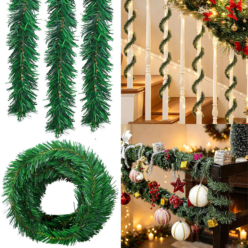 Tinsel Garland Decoration - Зеленая рождественская гирлянда из пластика, искусственная